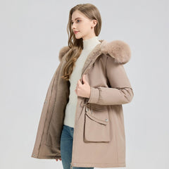 Parka with hood, fluffy hem and adjustable waist