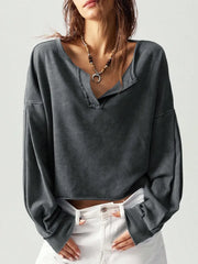 Dark Gray cropped sweatshirt with raw V-neck