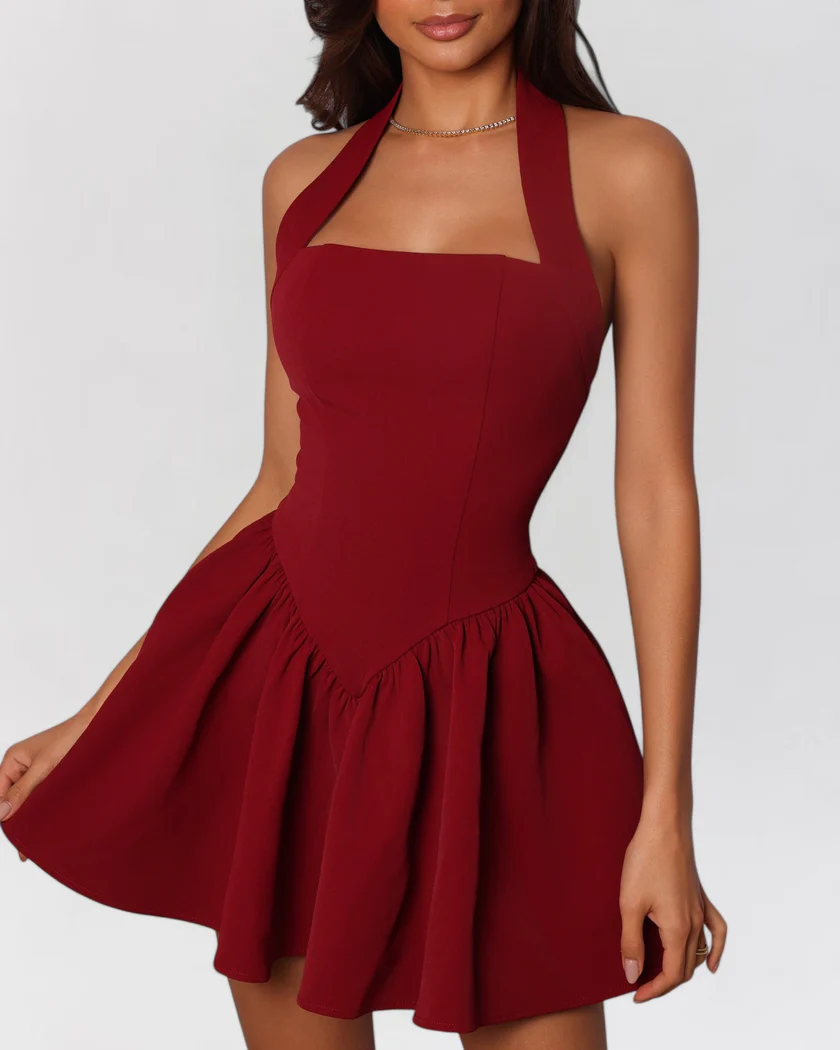 Backless mini dress with flared skirt