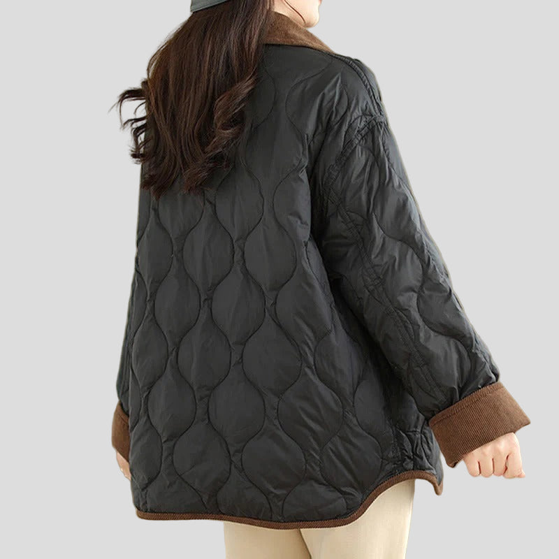 Quilted jacket with contrast collar and patch pockets