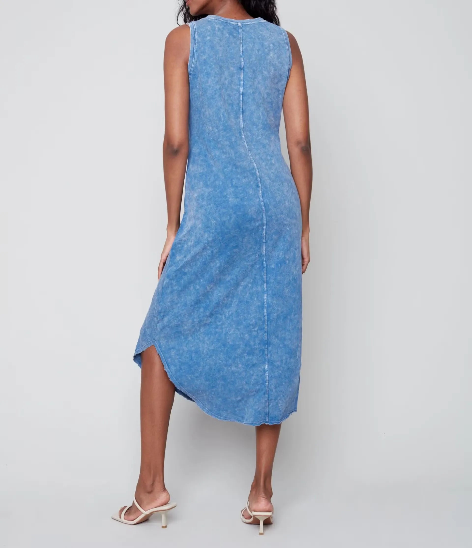 Washed blue sleeveless midi dress