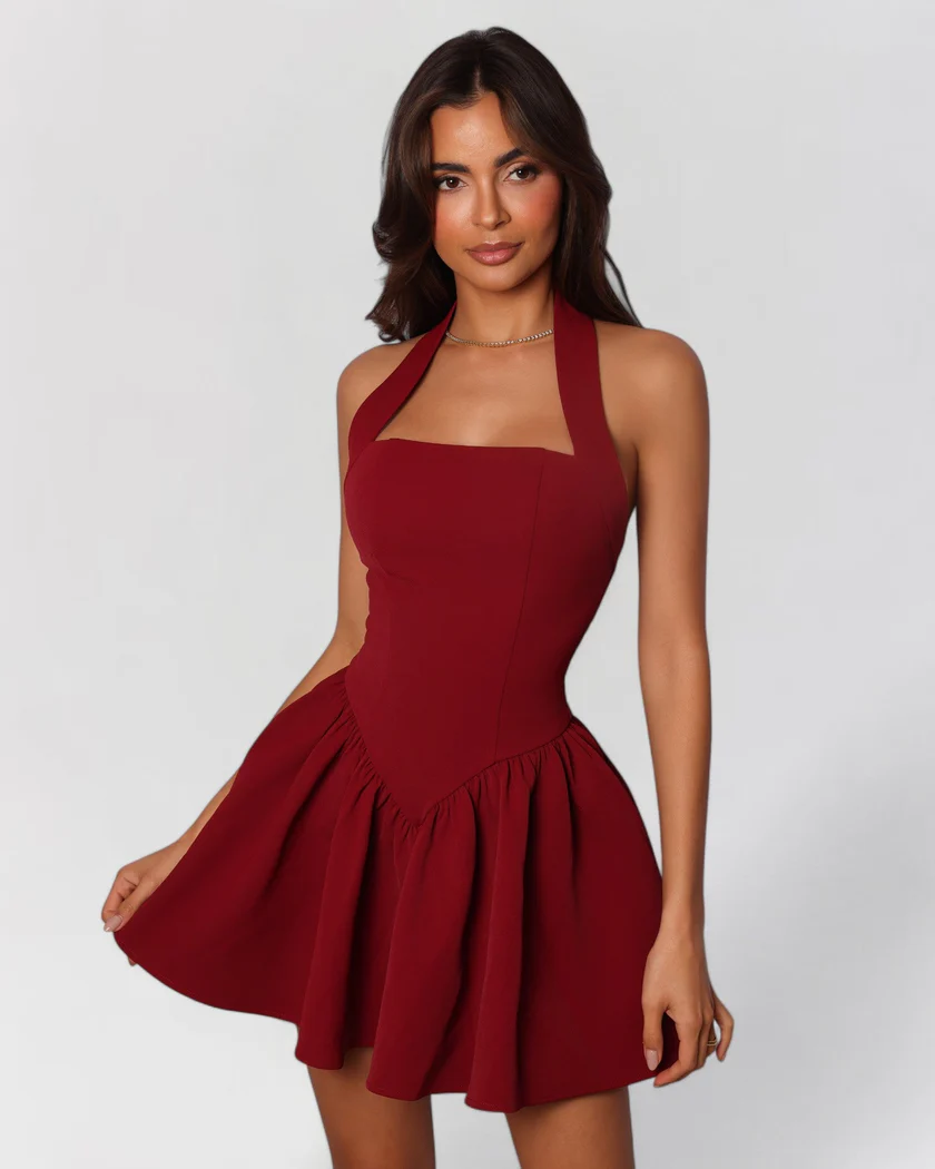Backless mini dress with flared skirt