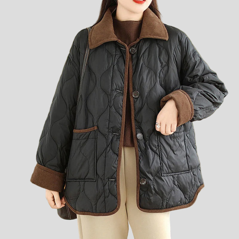 Quilted jacket with contrast collar and patch pockets