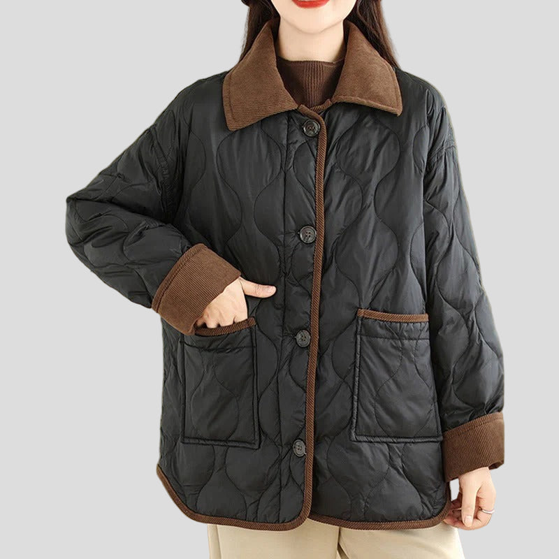 Quilted jacket with contrast collar and patch pockets