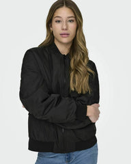 Black oversized bomber jacket with ribbed edges