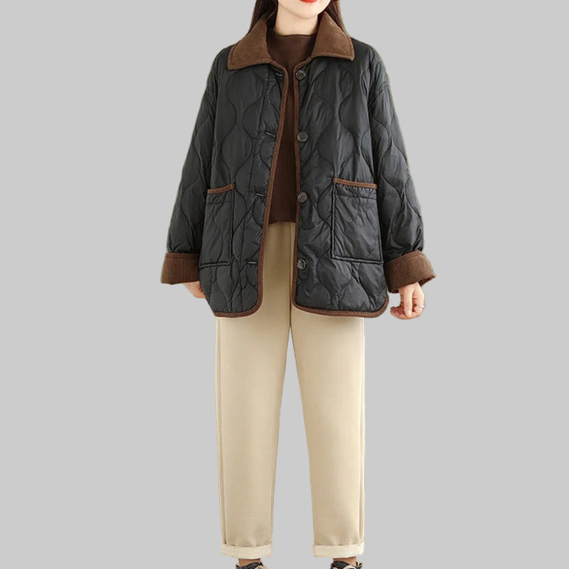 Quilted jacket with contrast collar and patch pockets