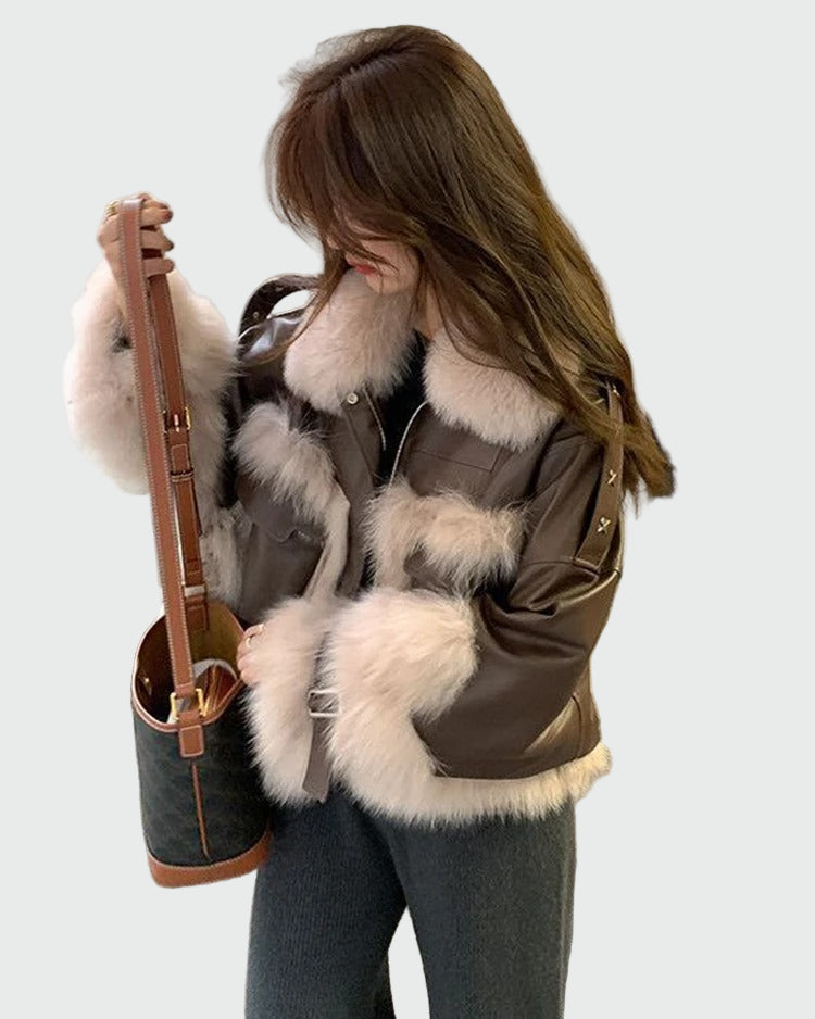 Jacket with plush trim