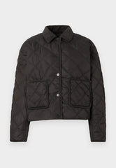 Black diamond quilted short jacket with textured collar