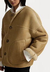 Cream fuzzy short jacket with large pockets