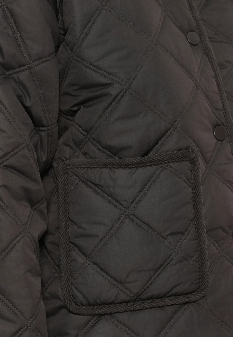 Black diamond quilted short jacket with textured collar