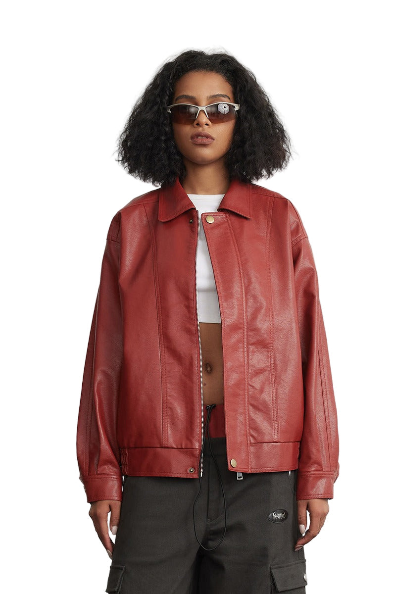 Red oversized jacket with zipper