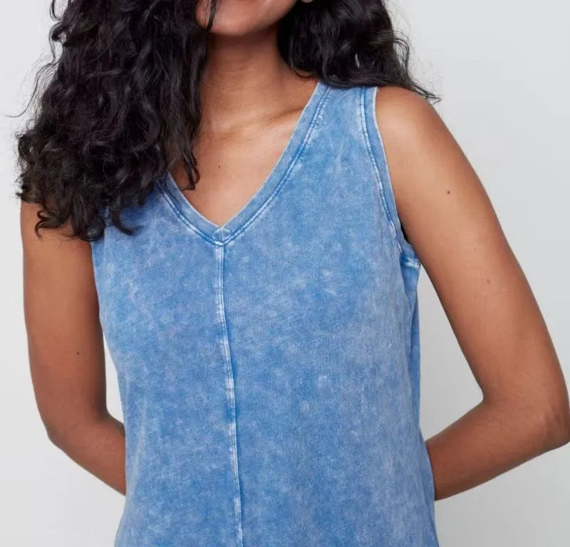 Washed blue sleeveless midi dress