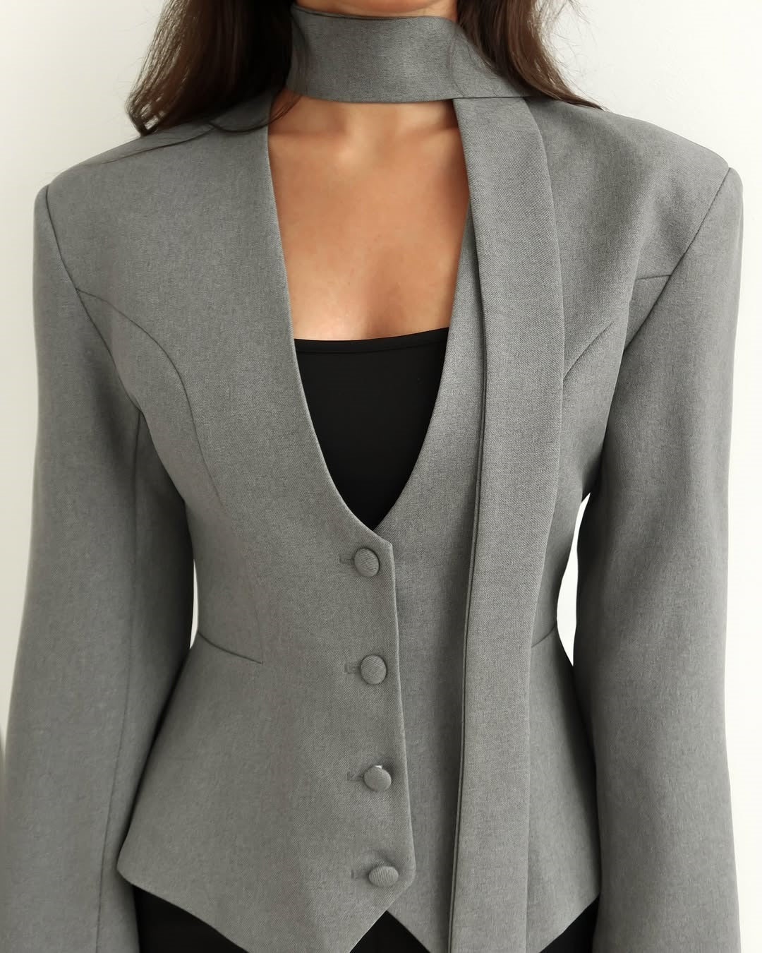 Tailored blazer with scarf collar and peplum