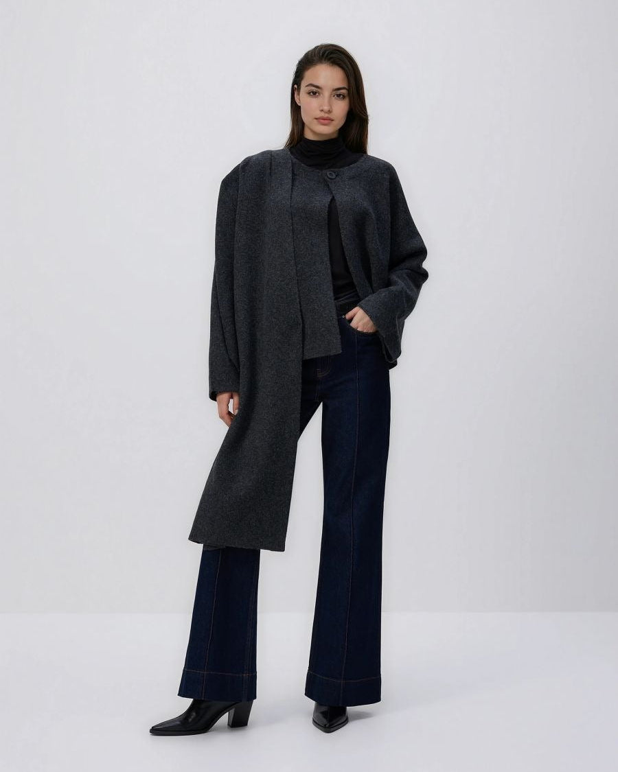 Anthracite Black draped poncho with asymmetric hem