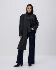 Anthracite Black draped poncho with asymmetric hem