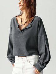 Dark Gray cropped sweatshirt with raw V-neck