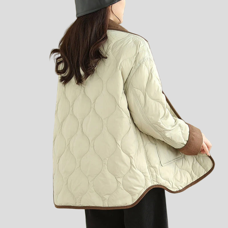 Quilted jacket with contrast collar and patch pockets