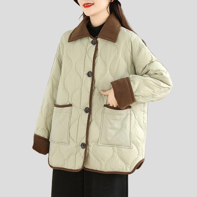 Quilted jacket with contrast collar and patch pockets