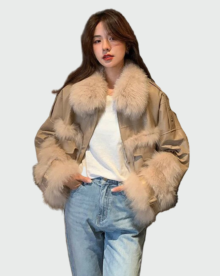 Jacket with plush trim