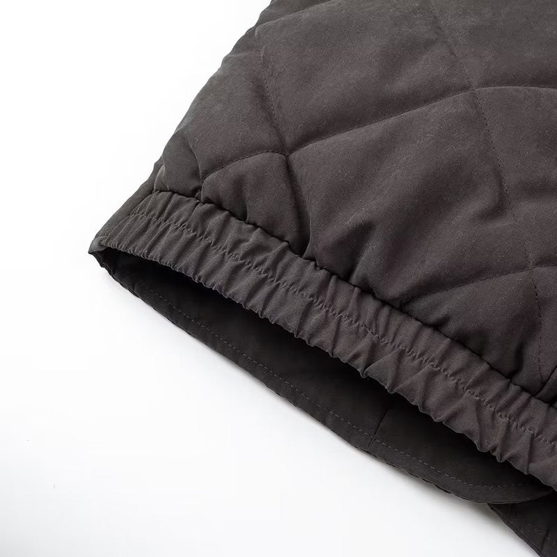 Diamond quilted jacket with stand-up collar