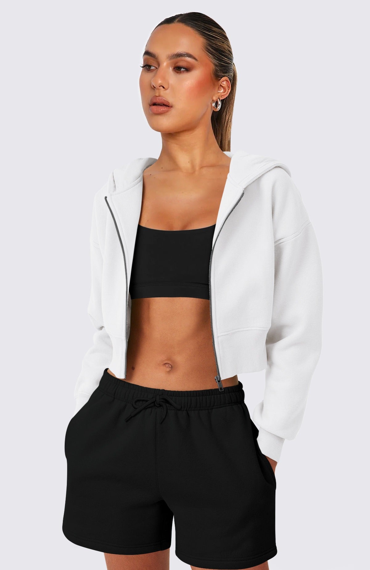 Cropped zip hoodie with hood