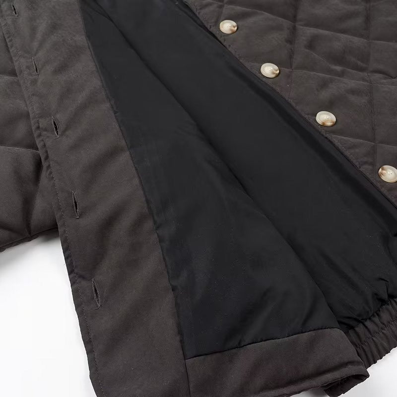 Diamond quilted jacket with stand-up collar