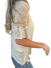 Open-knit cardigan with short sleeves and button