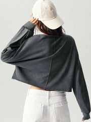 Dark Gray cropped sweatshirt with raw V-neck
