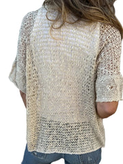 Open-knit cardigan with short sleeves and button