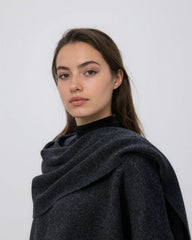 Anthracite Black draped poncho with asymmetric hem