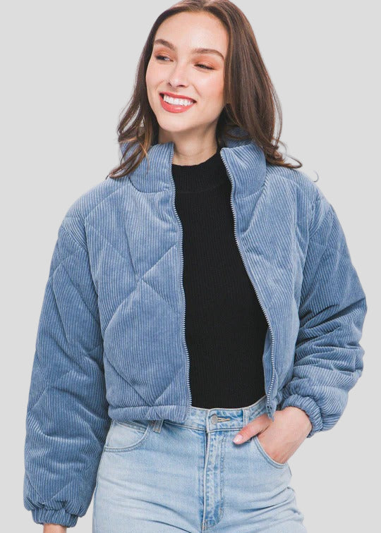 Padded corduroy jacket with high collar