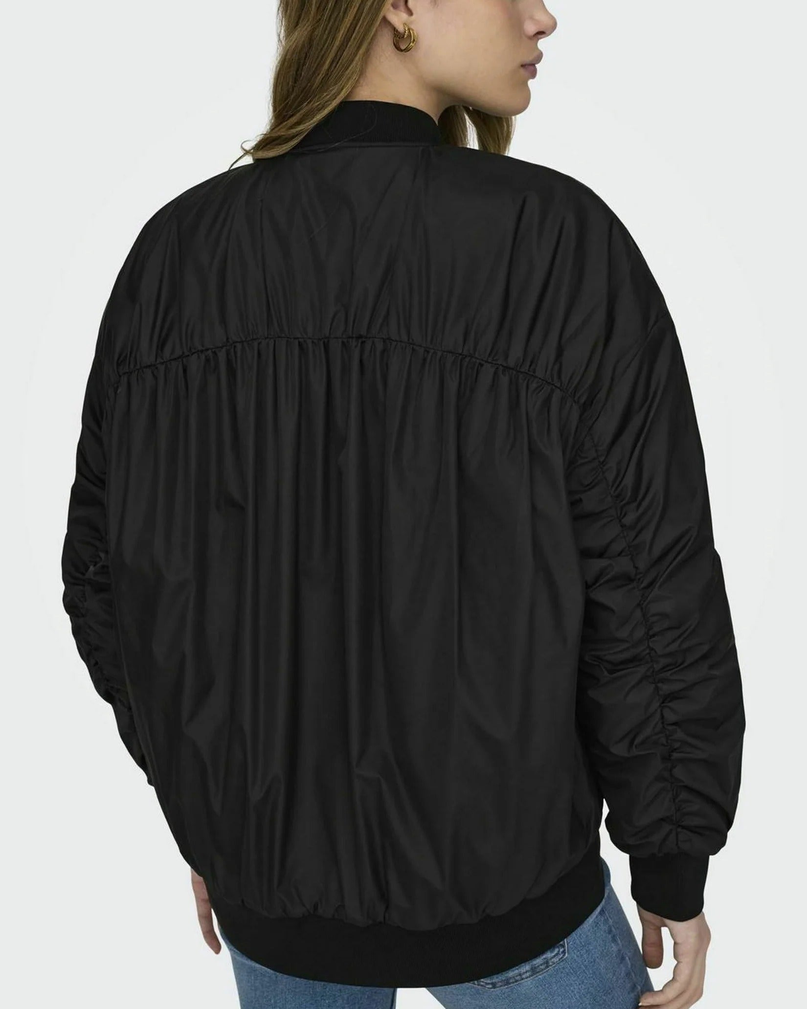 Black oversized bomber jacket with ribbed edges