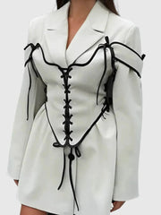 Light Gray blazer with black corset detail in mini length