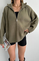 Oversized zip cardigan with high collar