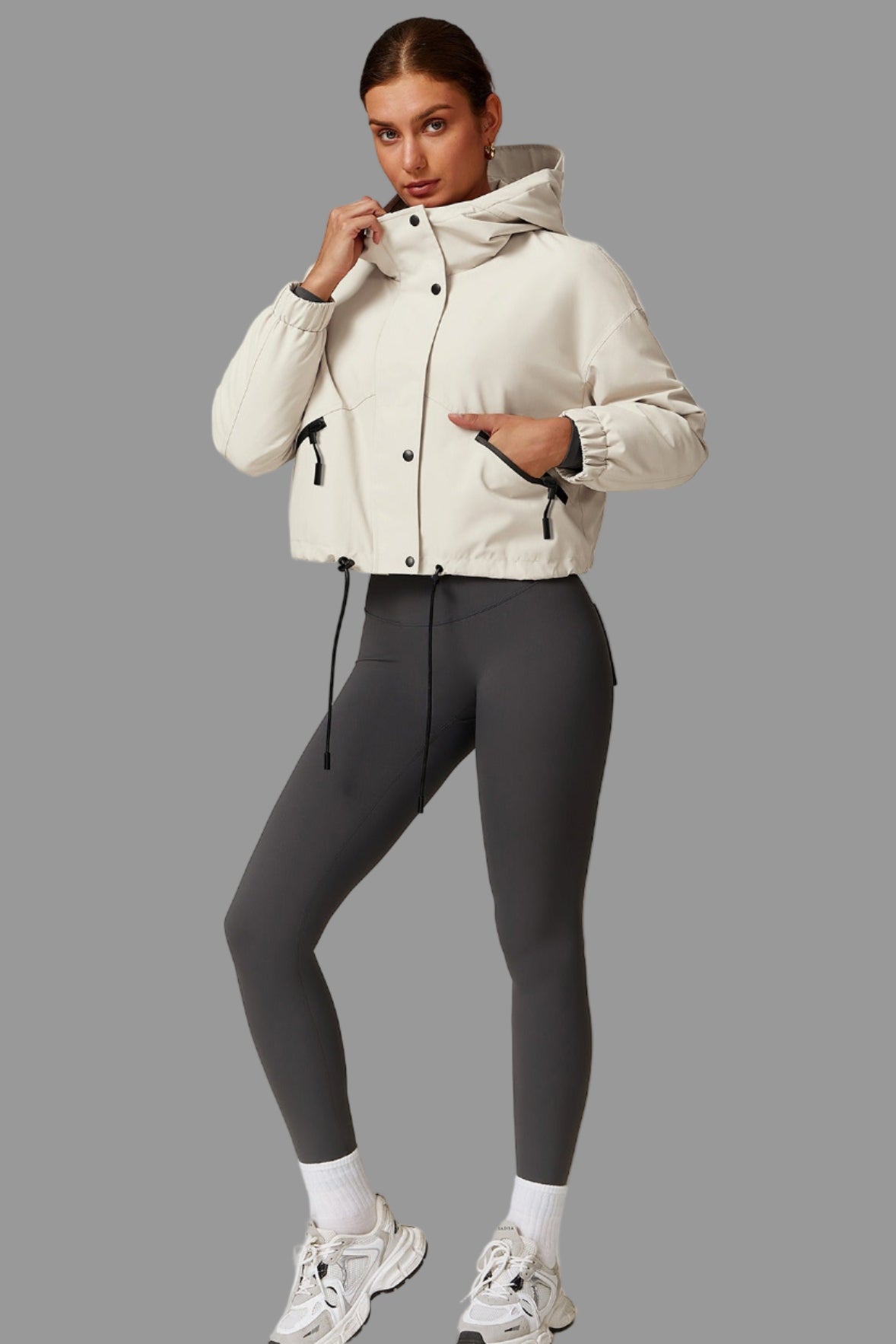 Cropped hooded windbreaker