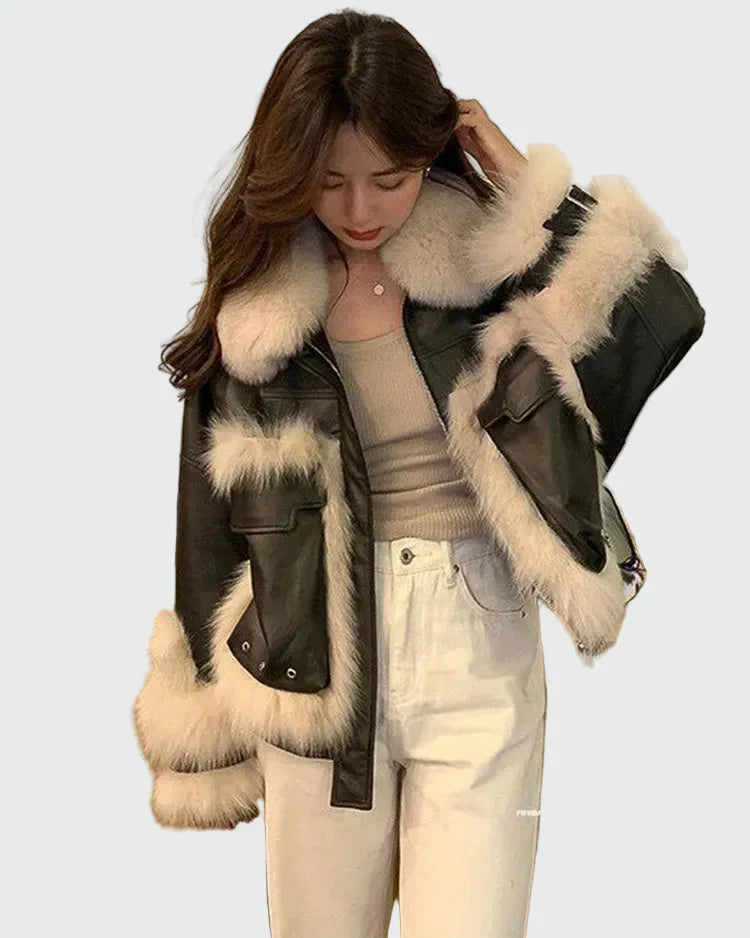 Jacket with plush trim