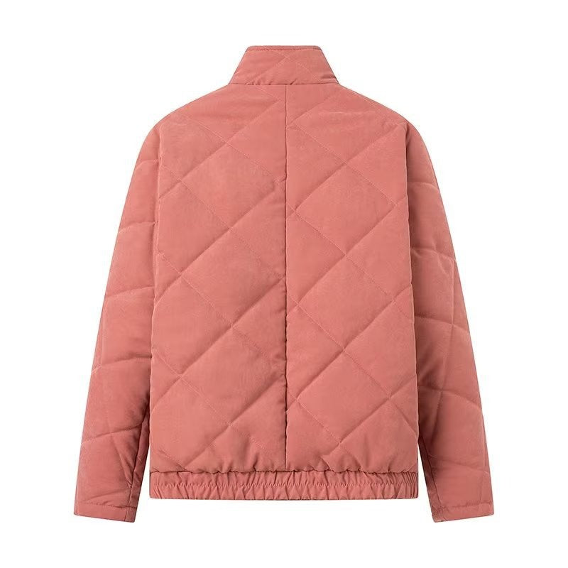 Diamond quilted jacket with stand-up collar