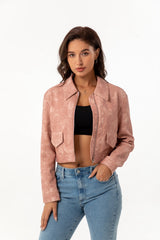 Cropped jacket with zipper and highlighted collar