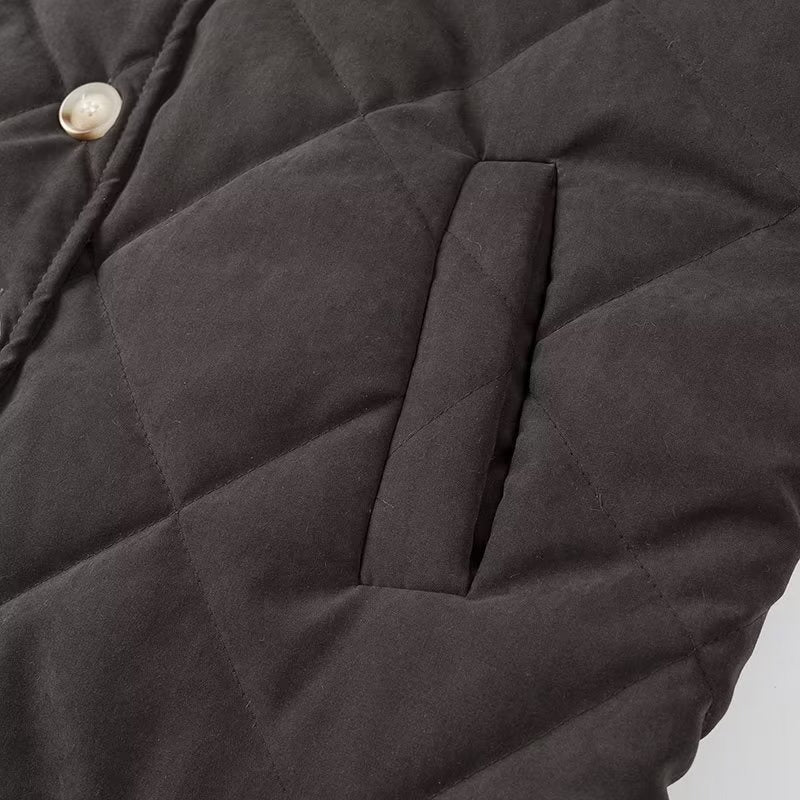 Diamond quilted jacket with stand-up collar