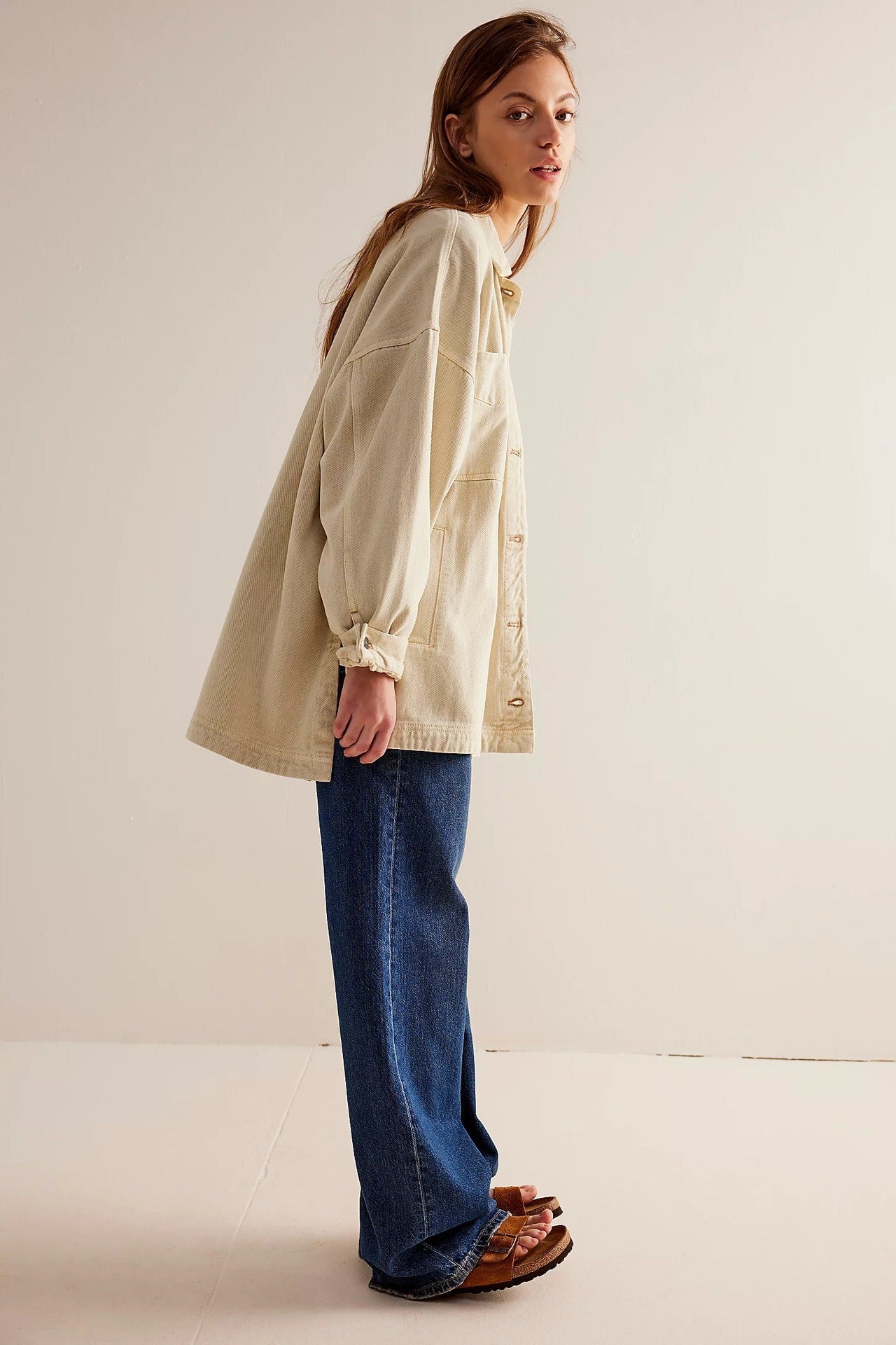 Oversized shirt jacket with chest pockets