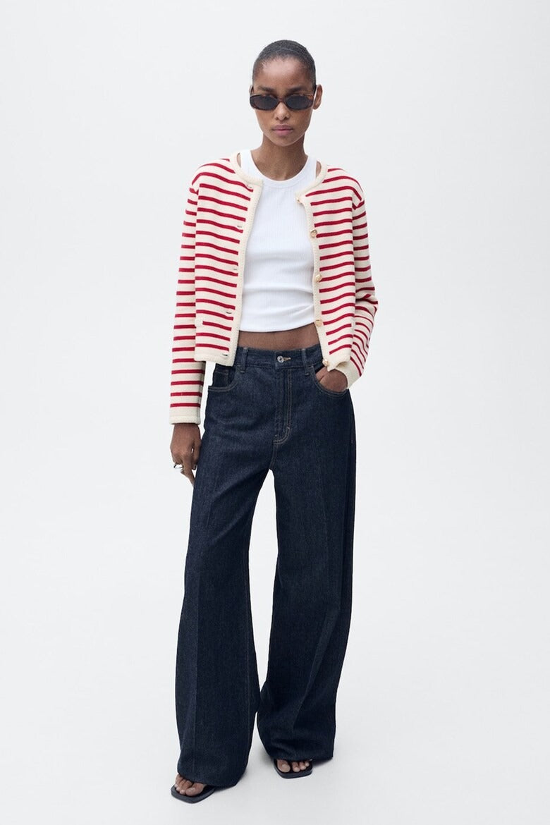 Striped cardigan in red and cream