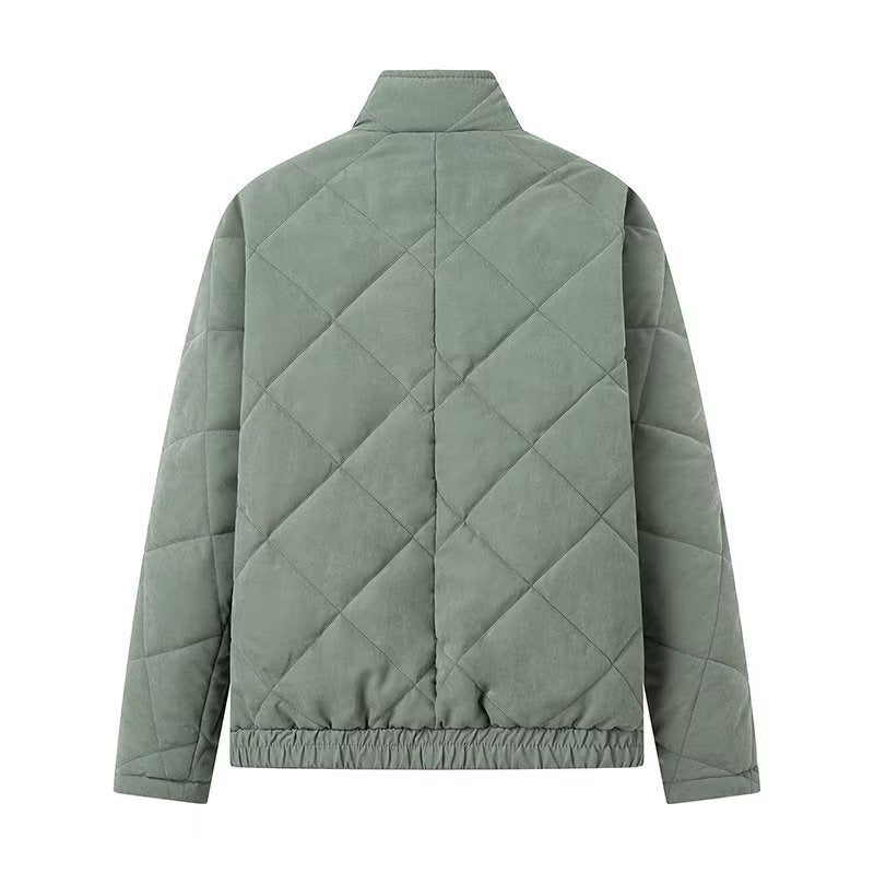 Diamond quilted jacket with stand-up collar