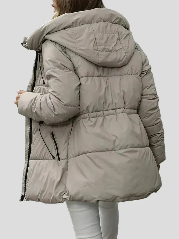 Taupe padded parka with hood – adjustable waist