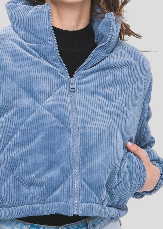 Padded corduroy jacket with high collar