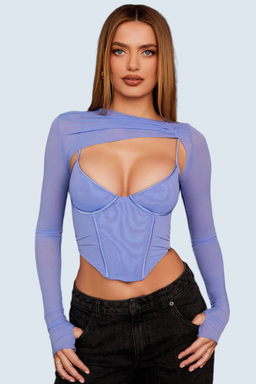 Blå korsett med asymmetriskt snitt