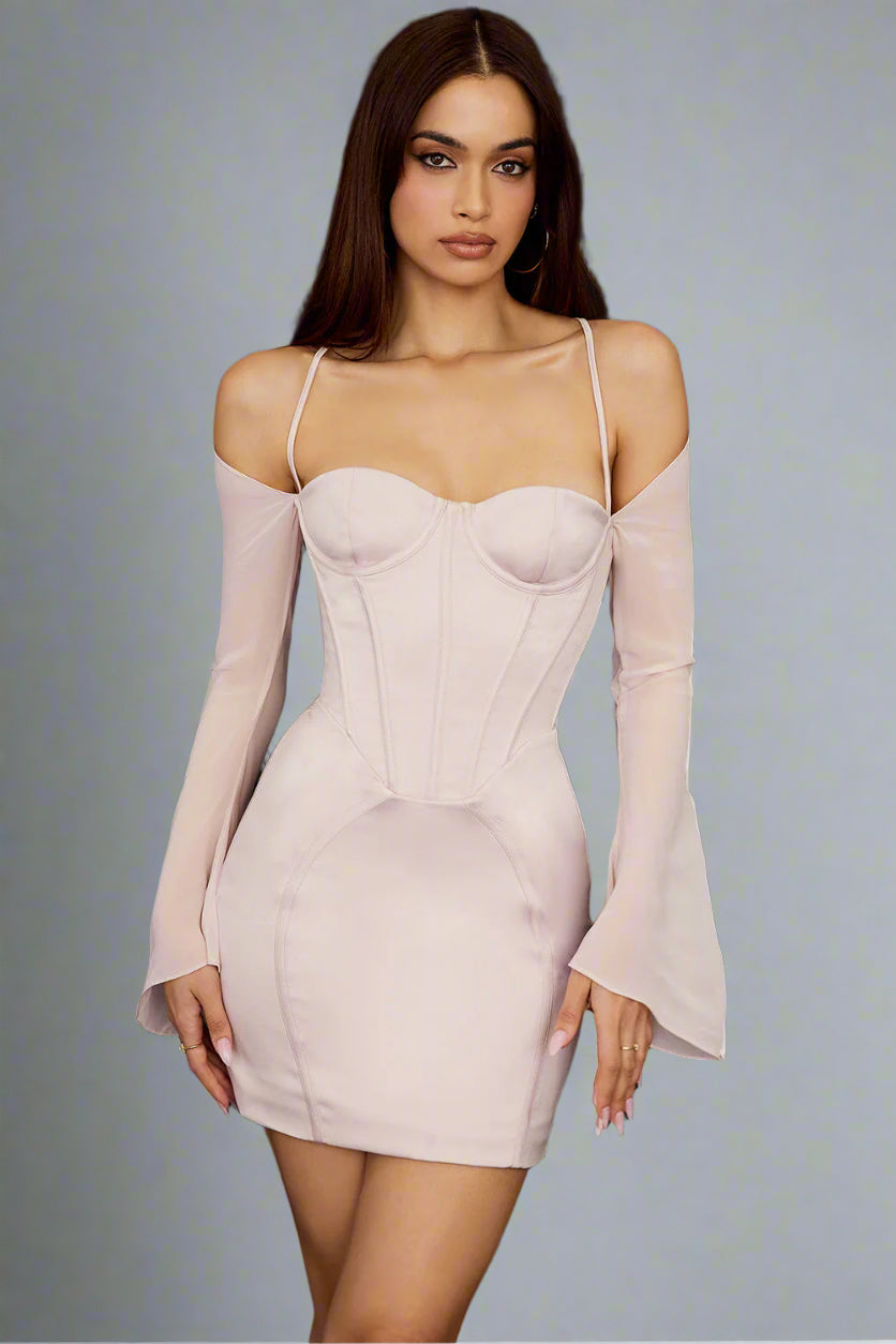 Korsettminiklänning långärmad i satin