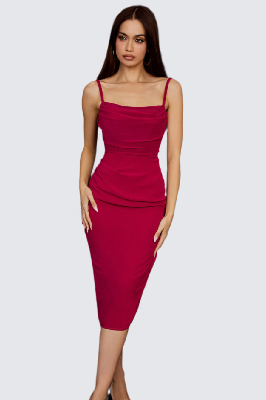 Draperad midiklänning korsett