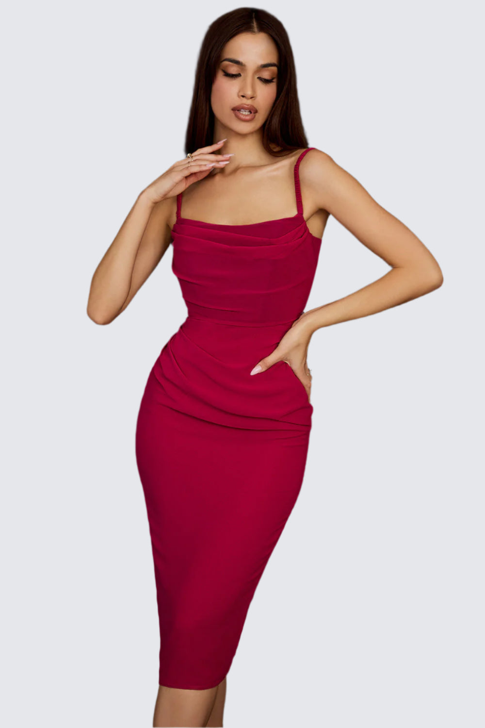 Draperad midiklänning korsett