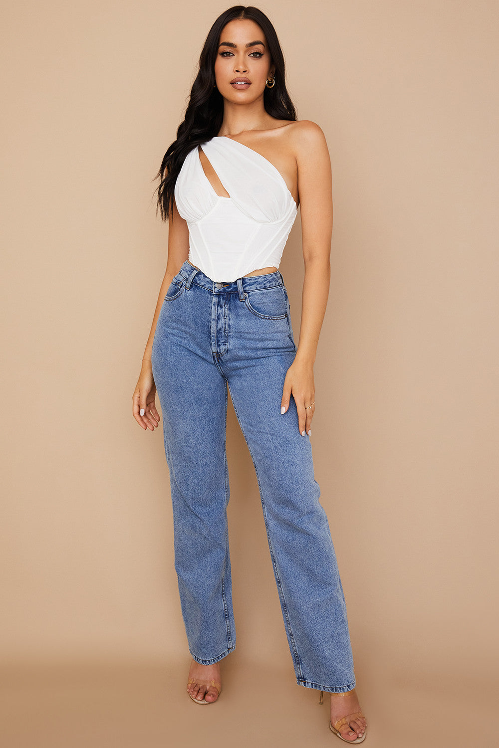 Diagonal korsett i vit mesh