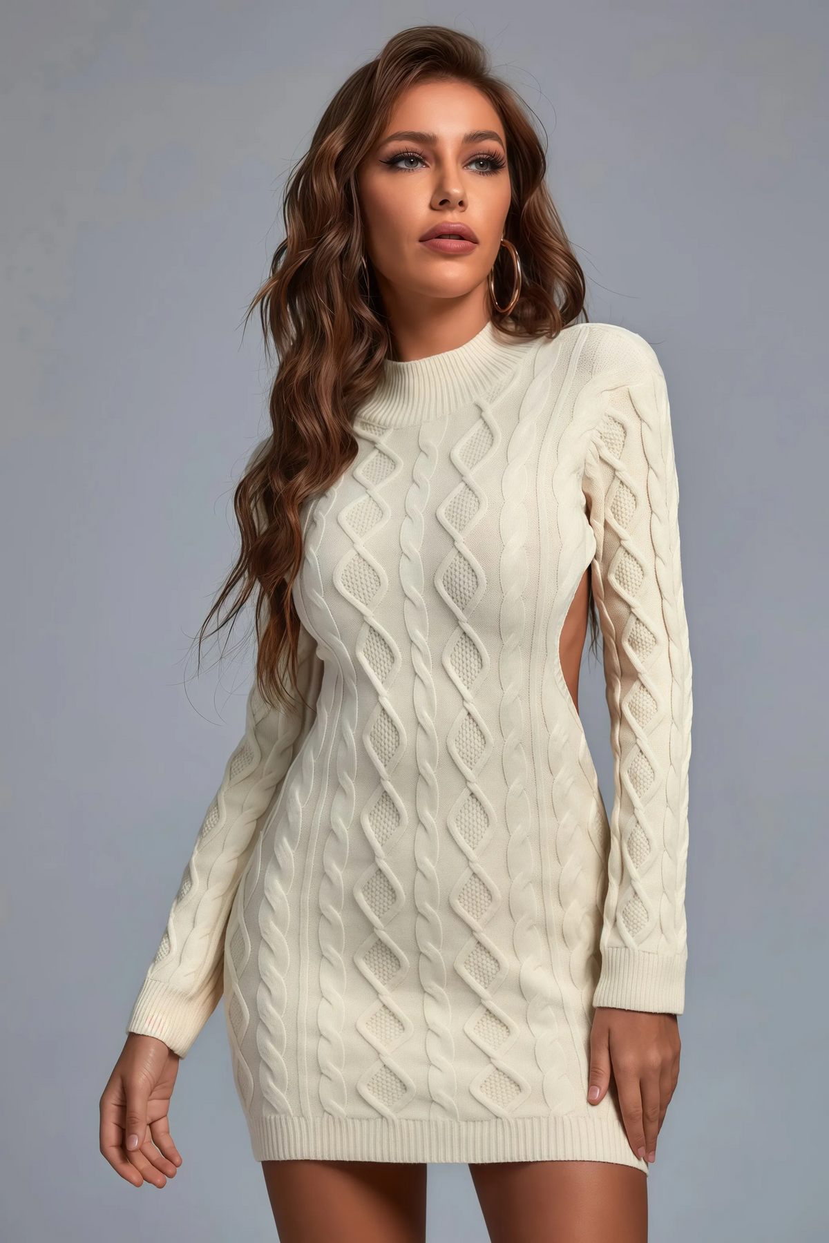 Cream cable knit mini dress